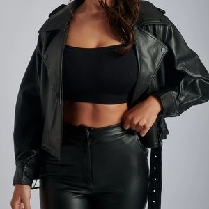 Meshki Black Leather Oversized Jacket - NEW
